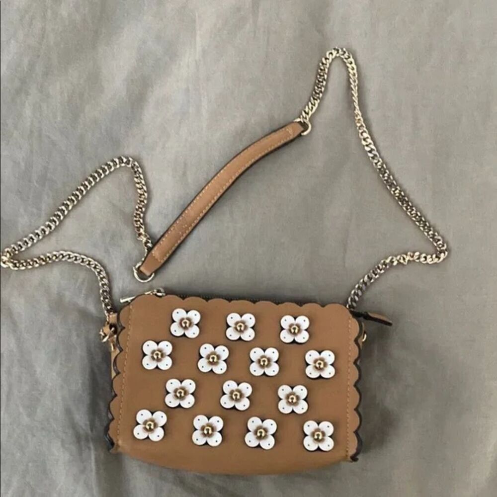 Zara Floral Purse Shoulder Bag Tan Faux Leather